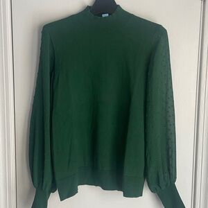 CeCe Forest Green Mock Neck Sweater with Sheet Balloon Sleeves XS